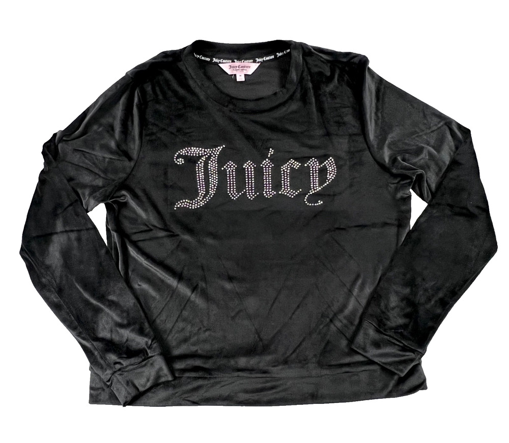 Juicy Couture Y2K Black Velour Long Sleeve Sleepwear Shirt/Top (Women's M)